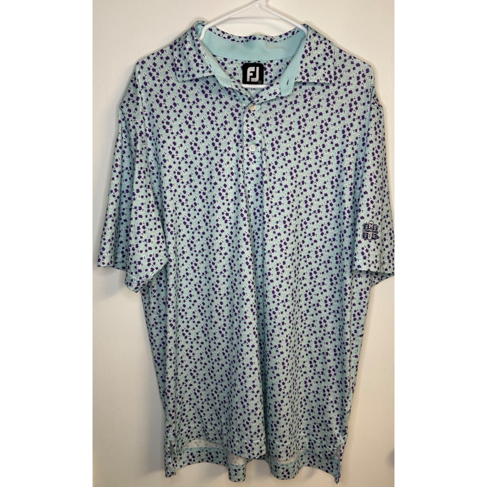FJ / Foot Joy Men's Size L Blue & Purple Floral Golf Polo Sandy Run Country Club